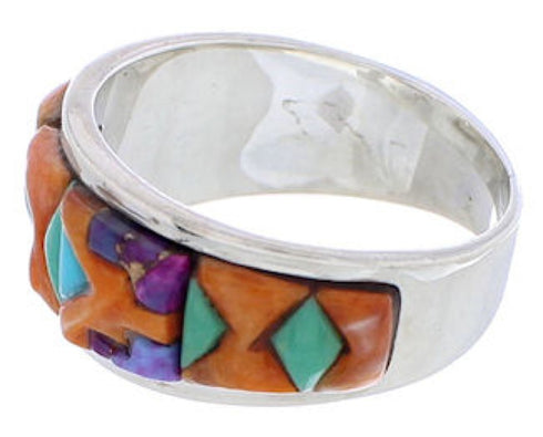 Genuine Sterling Silver Multicolor Inlay Ring Size 6-1/2 UX36114